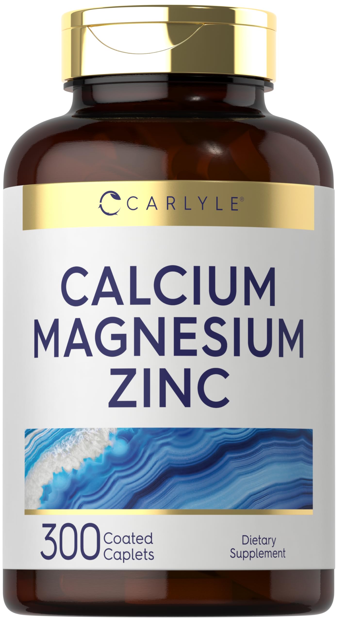 Carlyle Calcium Magnesium Zinc | 300 Caplets | Vegetarian, Non-GMO, Gluten Free Supplement
